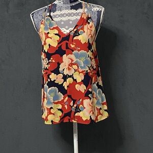 Ann Taylor LOFT Swing Tank Top Women XS Red Floral Sleeveless Spaghetti Straps